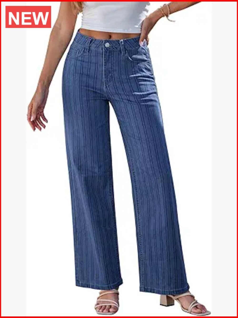 High Waisted Wide Leg Striped Jeans Women Trendy Dressy Casual Slight Stretch